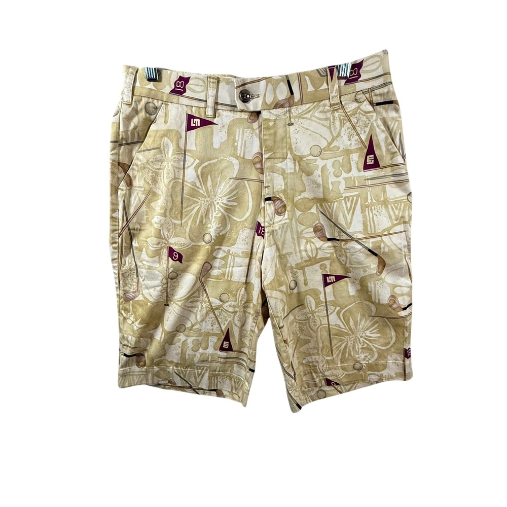 Loudmouth Golf Shorts Men's 32 Hawaiian Golf Print Cotton Stretch Flat Front